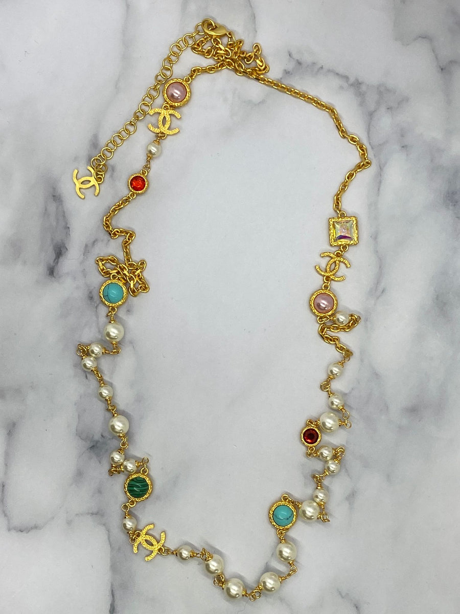 CHANEL CC Gold Tone Rhinestone Layered Necklace - Pre owned