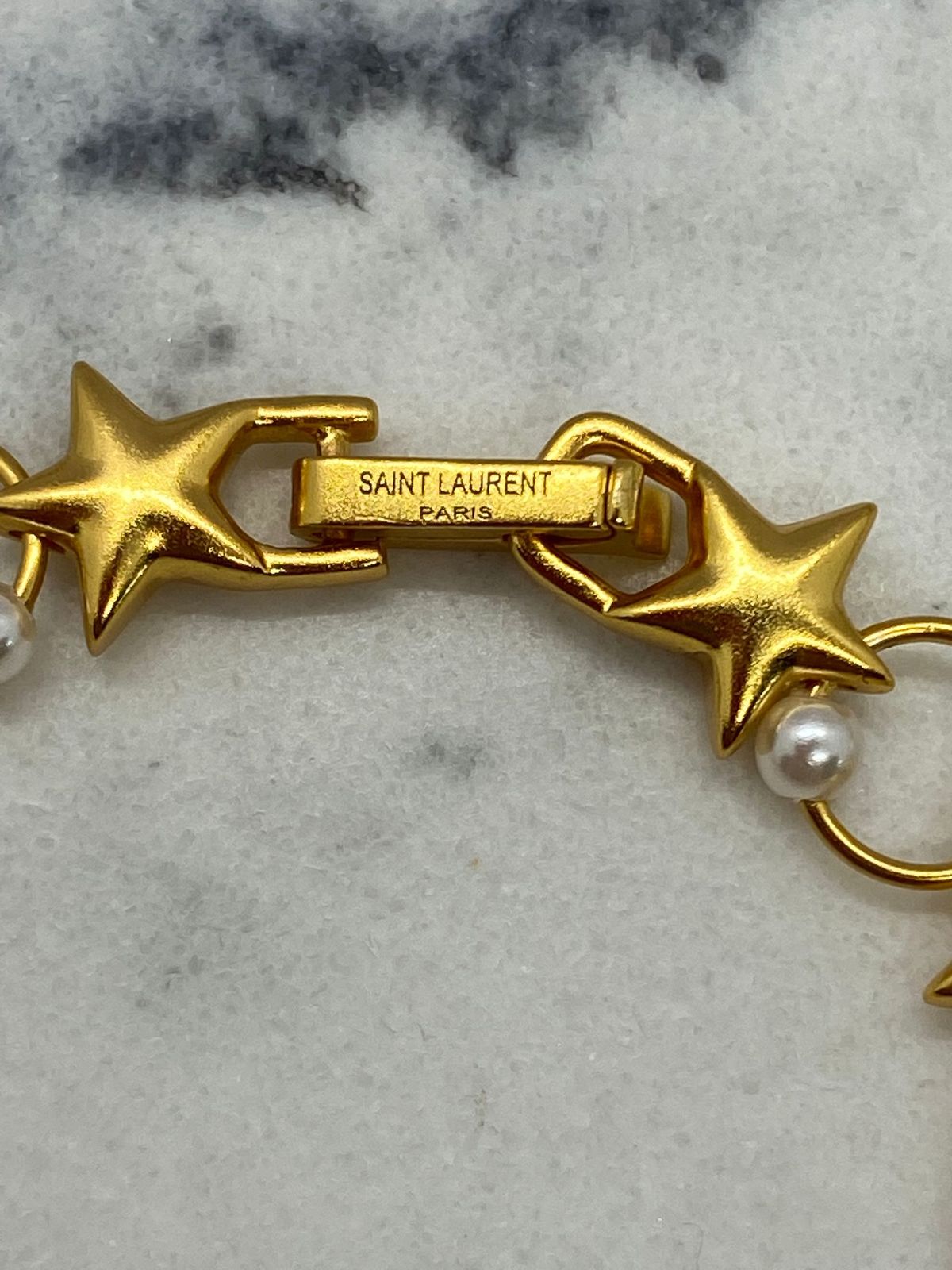 YSL Yves Saint Laurent Gold Tone Pearl Star Bracelet - Pre owned