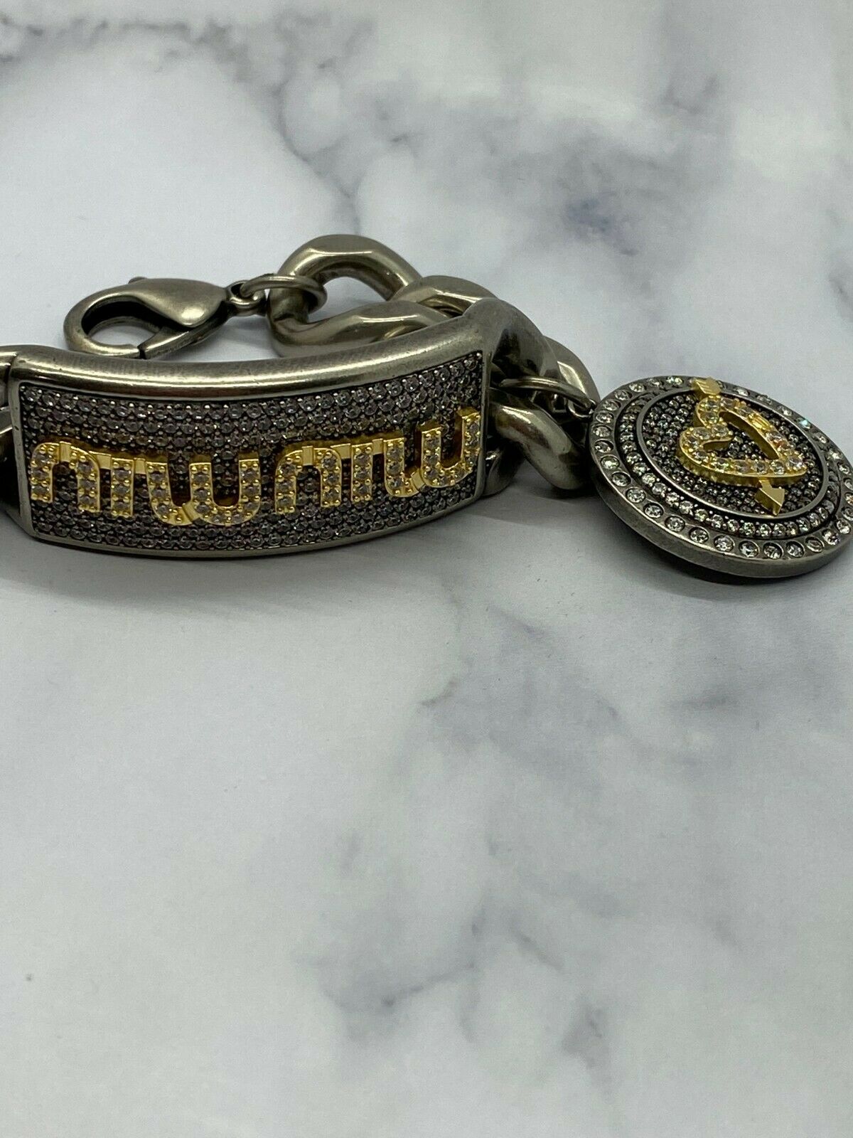 MIU MIU Pavé crystal bracelet with charm - Pre owned