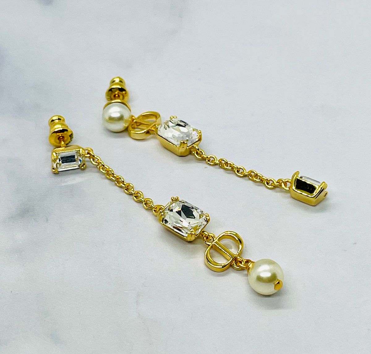CHRISTIAN DIOR CD Rhinestone Pendant Earrings - Pre owned