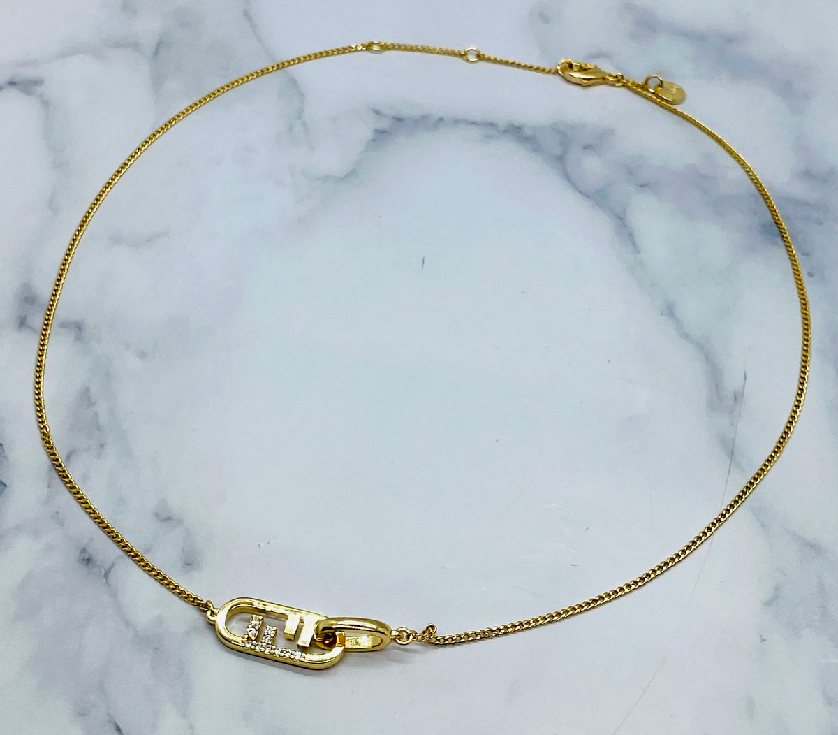 FENDI F Rhinestone Chain Necklace - Pre owned
