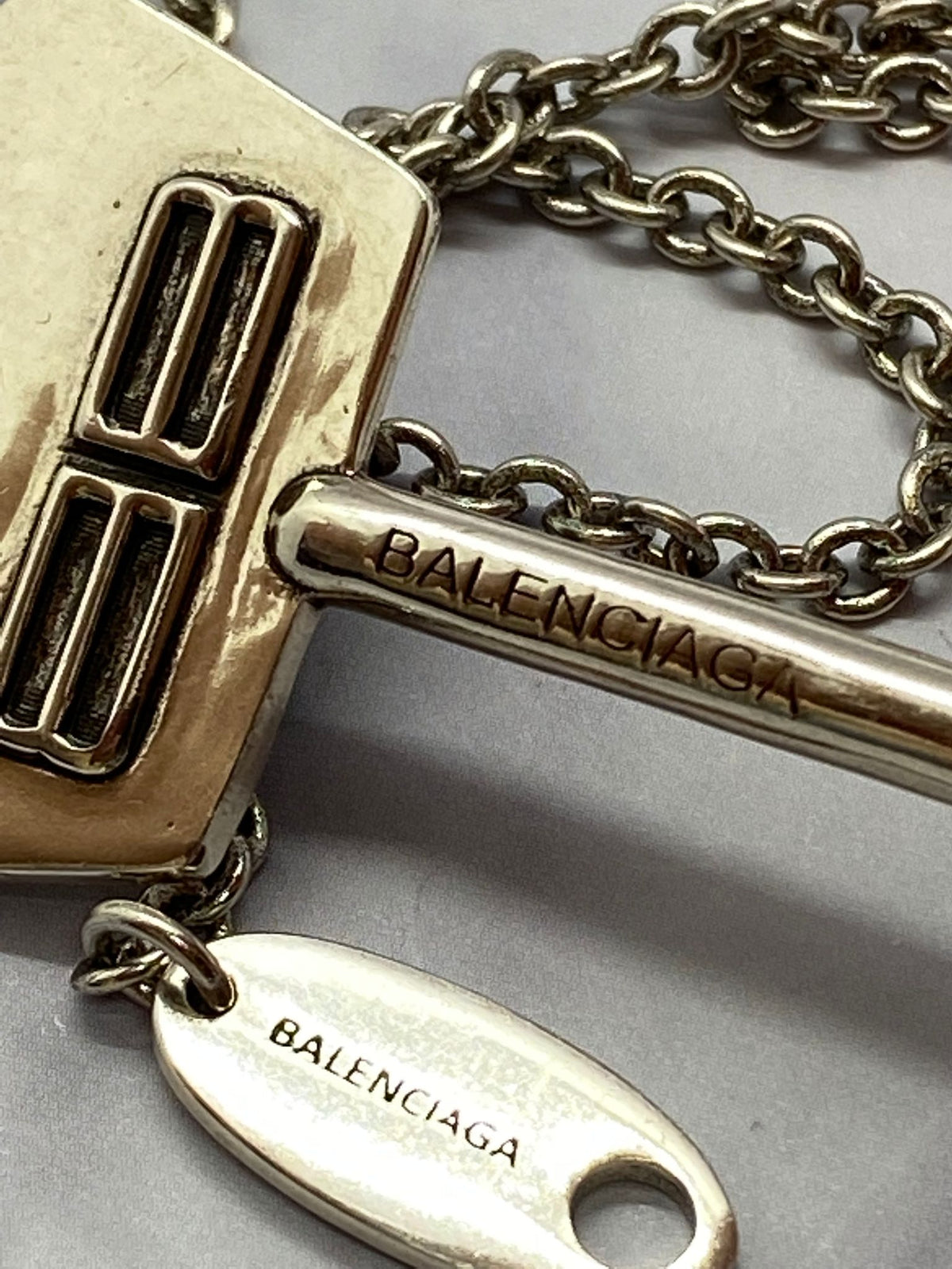 BALENCIAGA Silver Tone Key Pendant Necklace - Pre owned