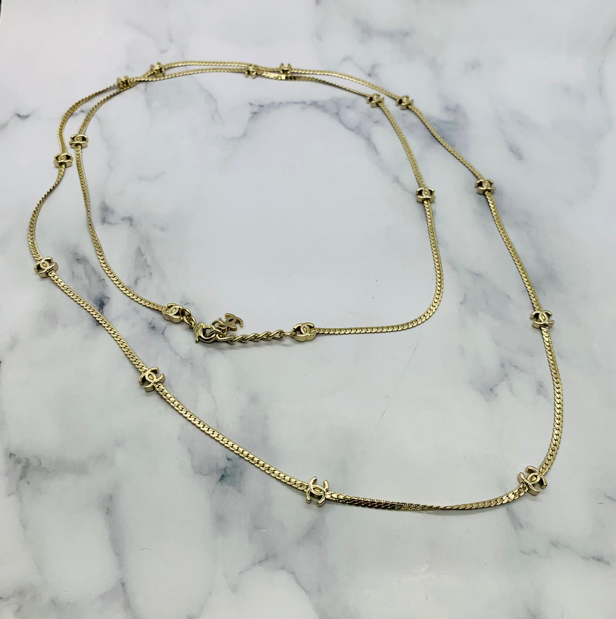 CHANEL CC Long Silver Layer Necklace - USED