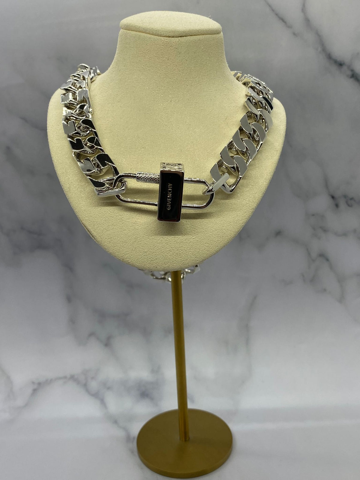 GIVENCHY Silver Tone Padlock Chain Necklace - Pre owned