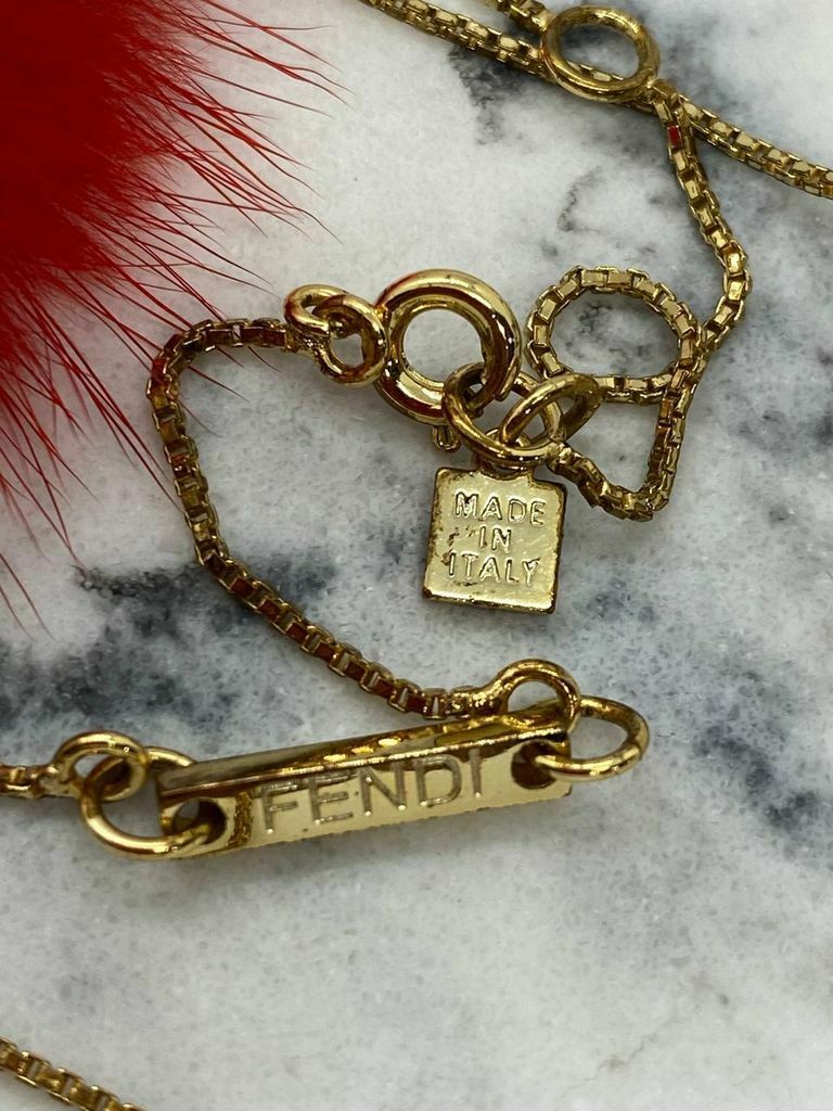FENDI Gold Fur Trim Heart Charm Necklace - Pre owned