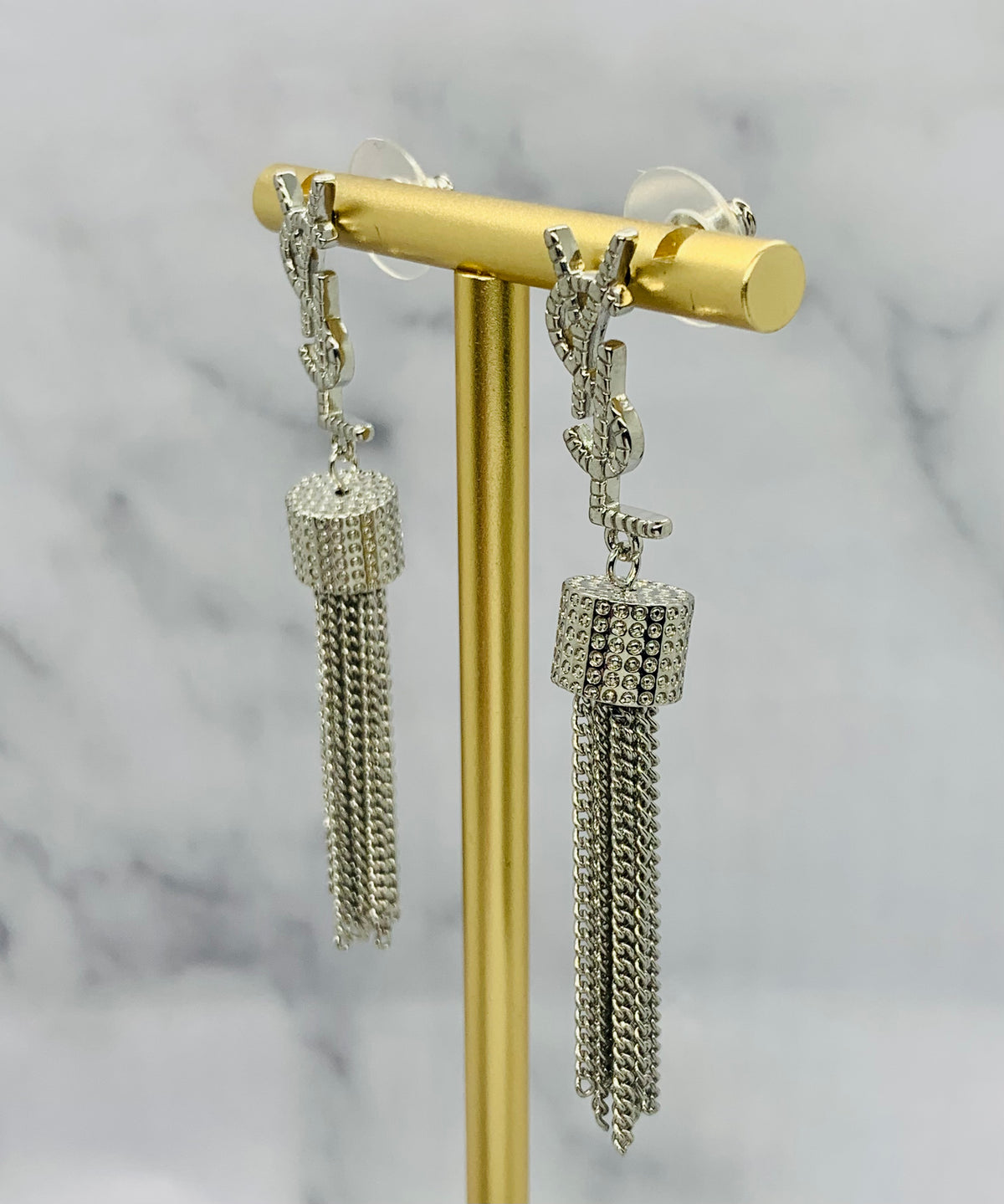 YSL YVES SAINT LAURENT Silver Tone Tassel Earrings - Pre owned