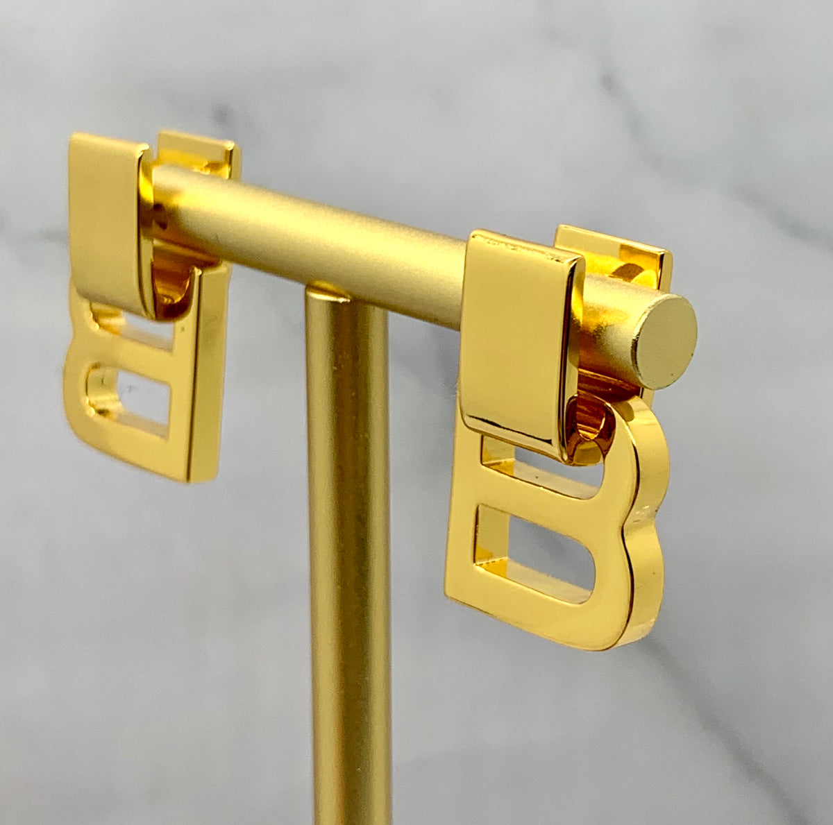 BALENCIAGA B Gold Tone Pendant Earrings - Pre owned