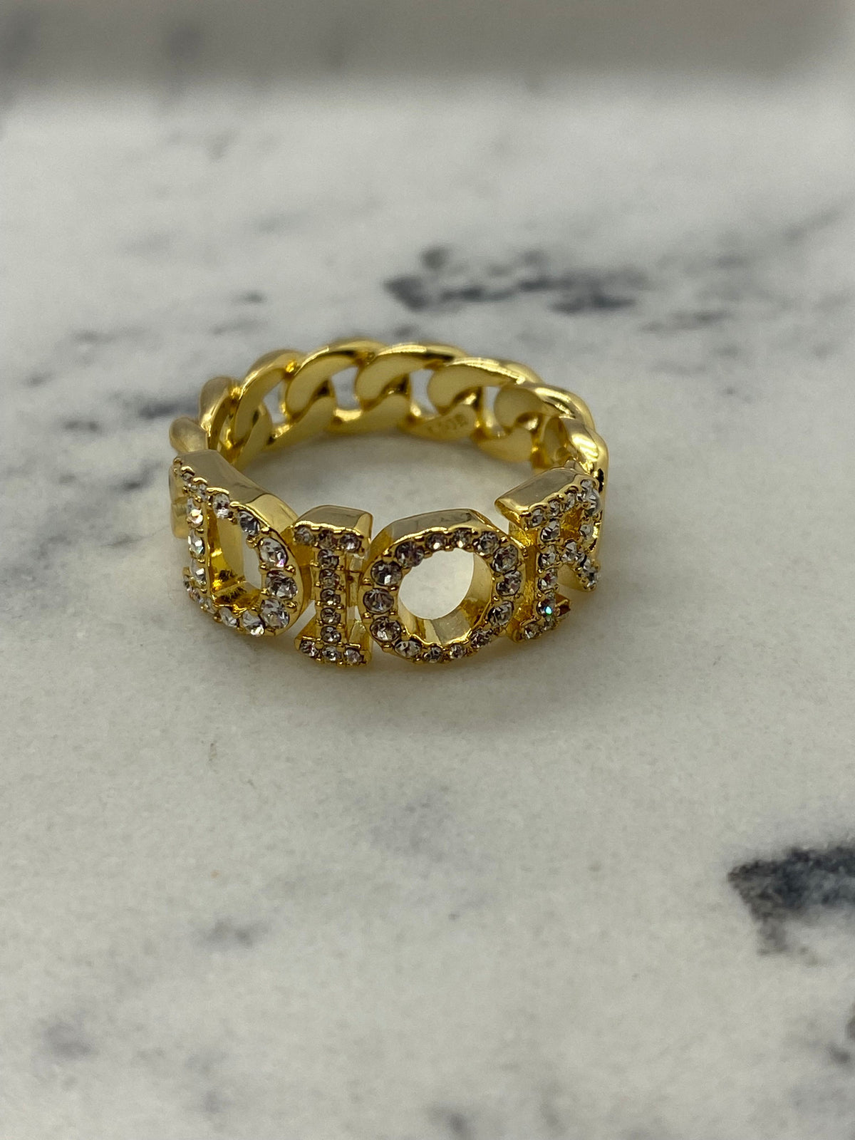 CHRISTIAN DIOR Gold Tone Rhinestone Ring - Size M 7