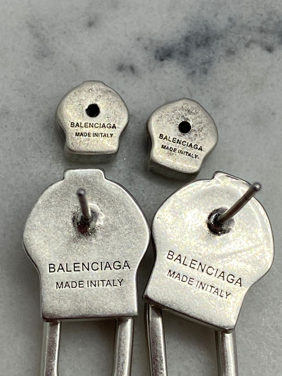 BALENCIAGA BB Silver Tone Zipper Earrings - Pre owned