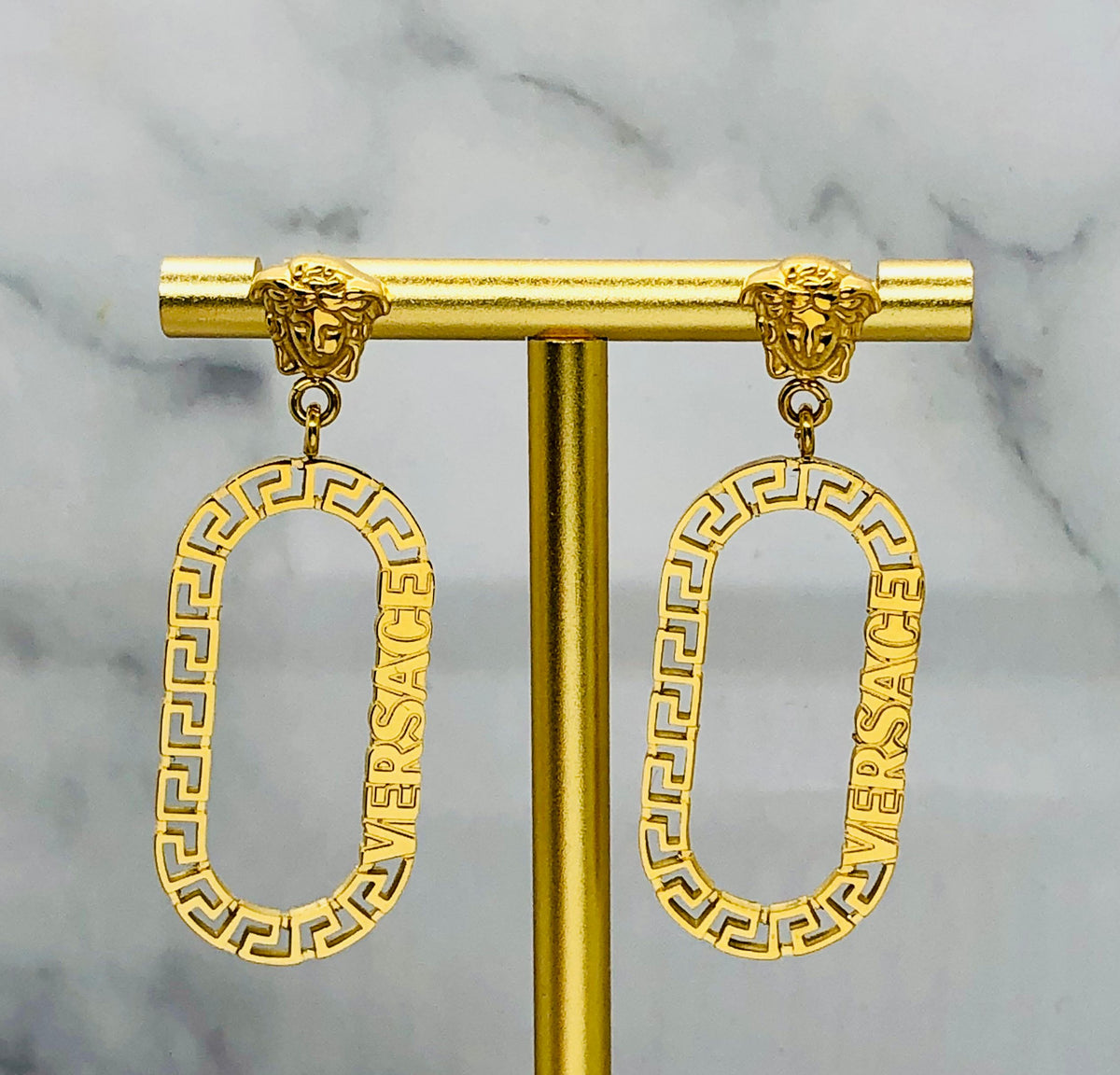 VERSACE Gold Tone Hoop Medusa Earrings - Pre owned