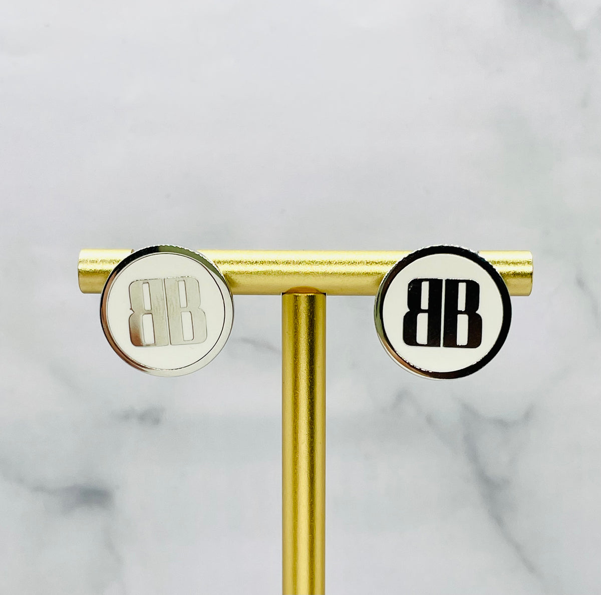BALENCIAGA BB Enamel White Button Earrings - Pre owned