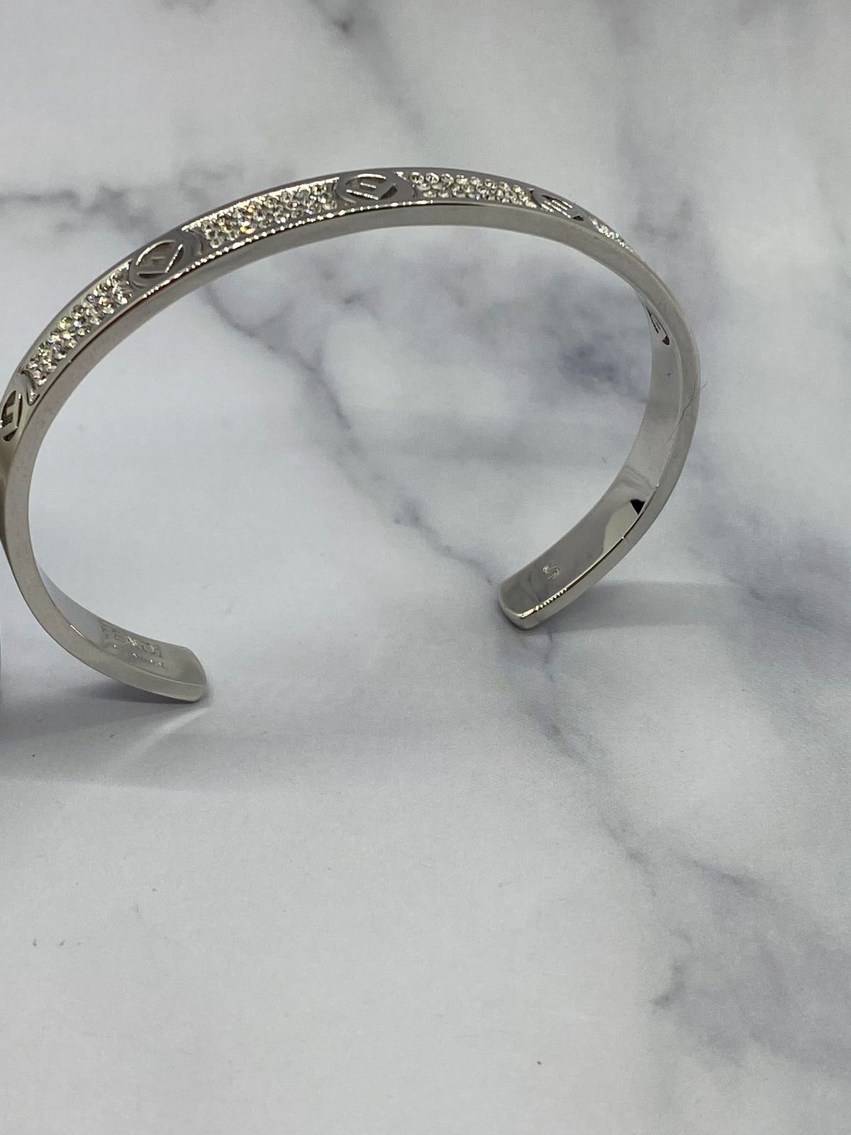 FENDI Silver Tone Rhinestone Cuff Bracelet - Pre owned