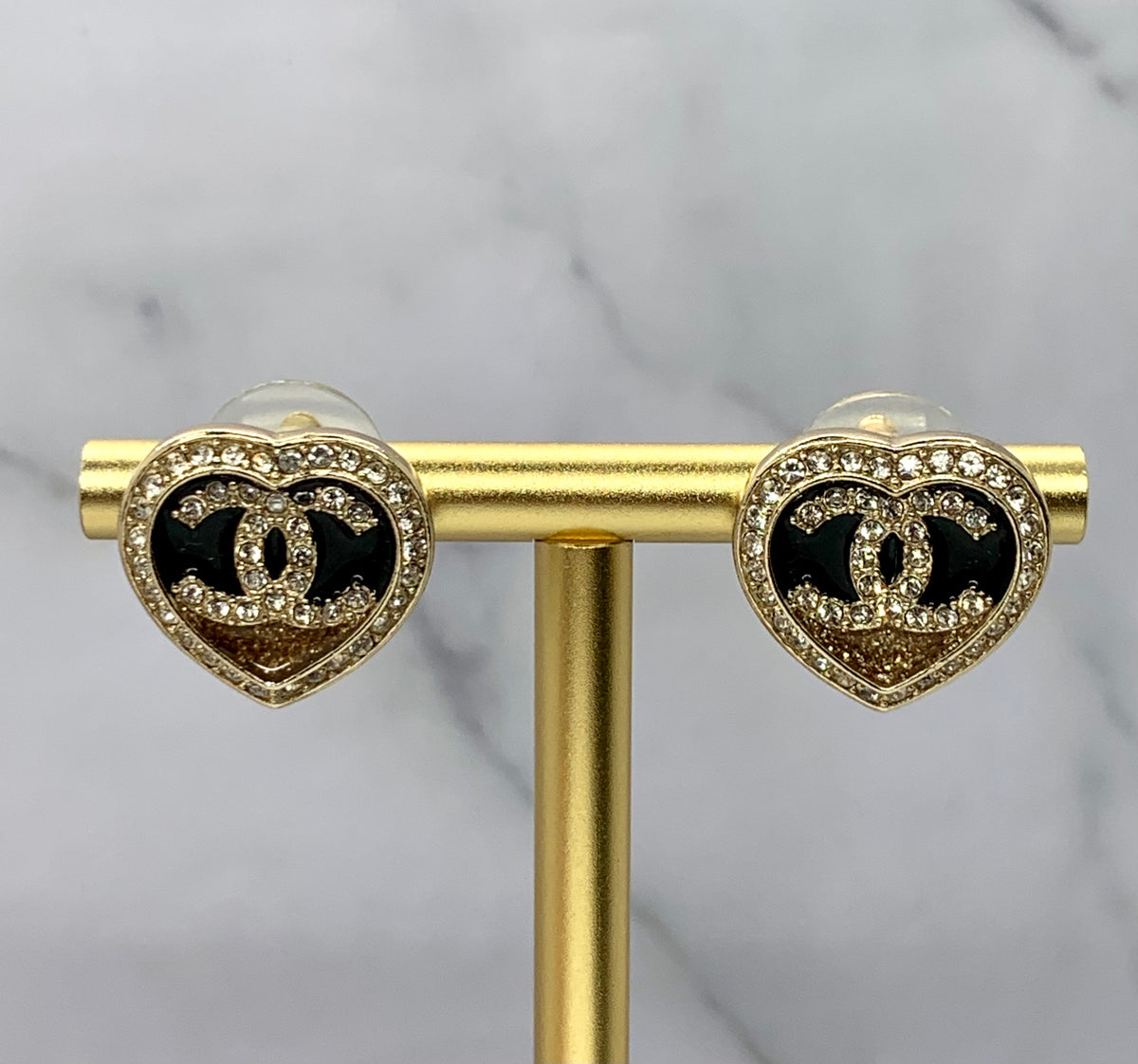 CHANEL CC Heart Rhinestone Earrings - Pre owned