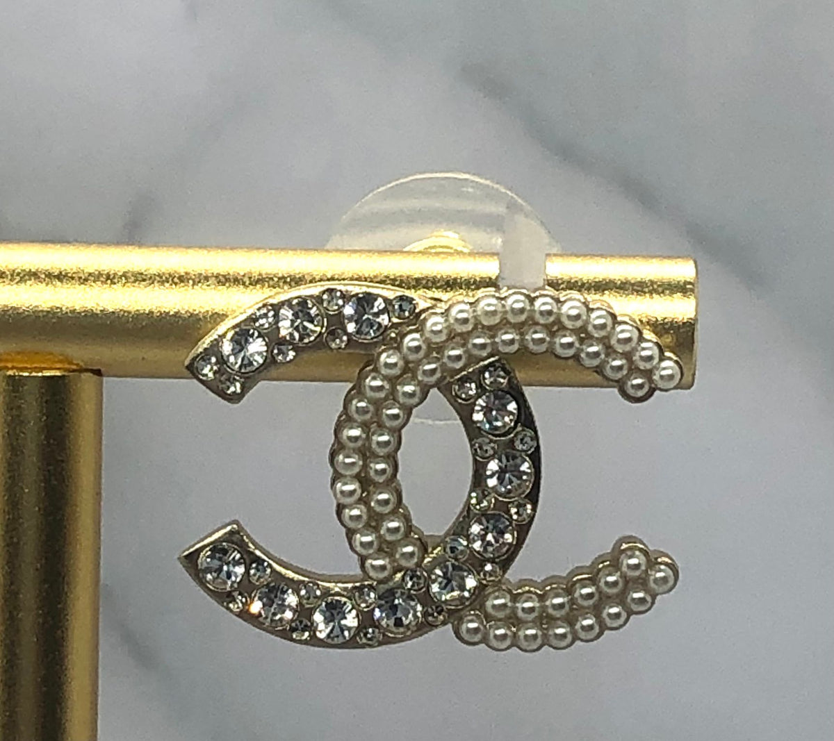 CHANEL CC Gold Tone Rhinestone Earrings - Pre owned