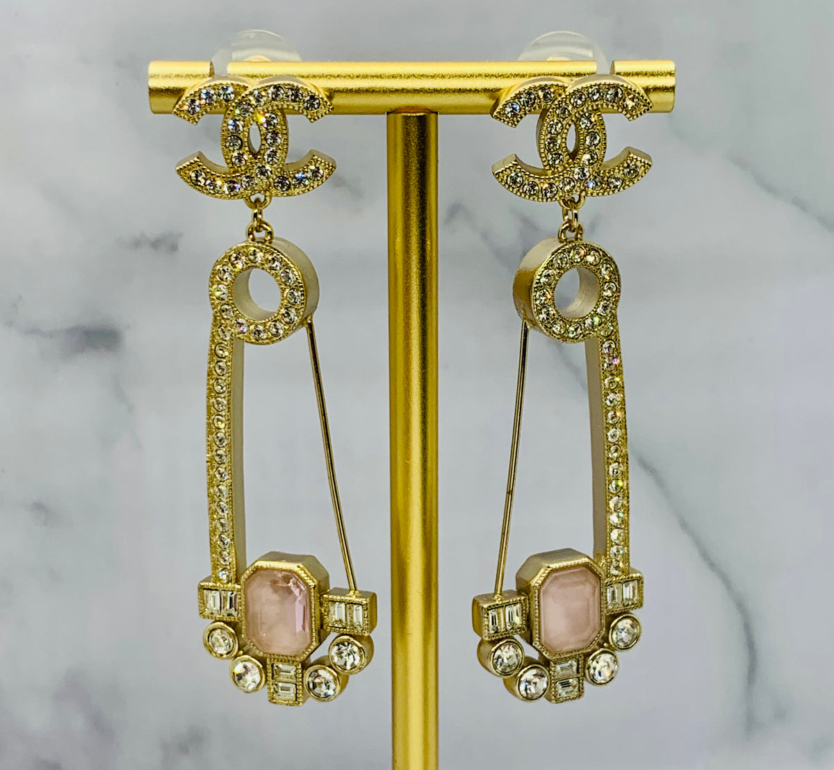CHANEL CC Rhinestone Safety Pin Earrings - Pre owned