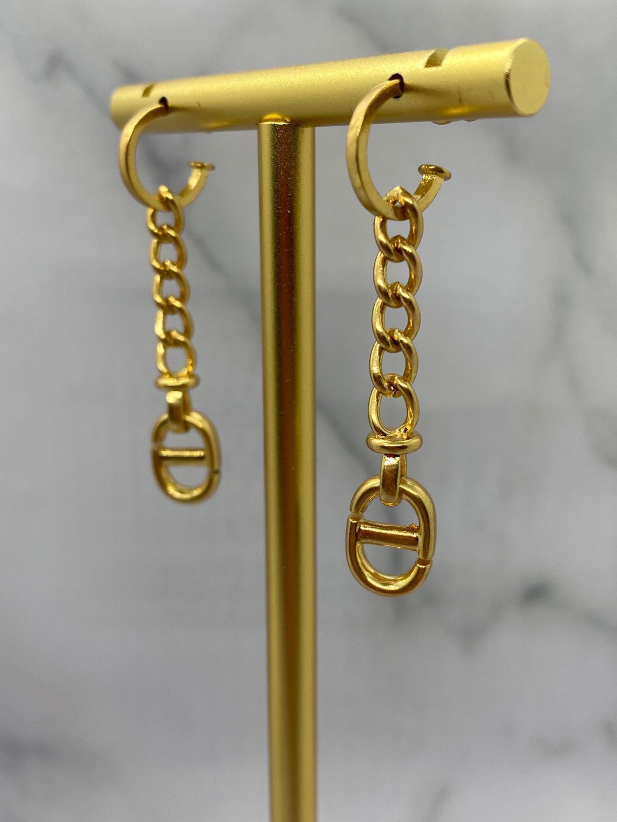 CHRISTIAN DIOR Brass Tone Pendant Earrings - Pre owned