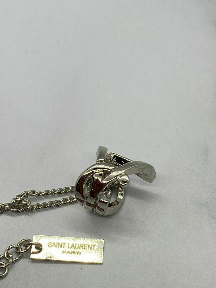 YSL Yves Saint Laurent Monogram Silver Tone Necklace - Pre owned