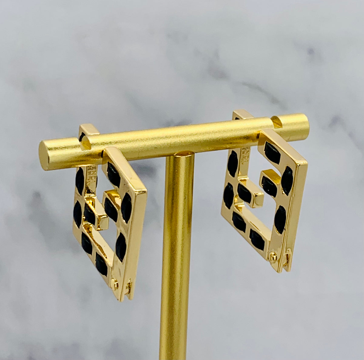 FENDI FF Gold & Leather Earrings - Pre owned