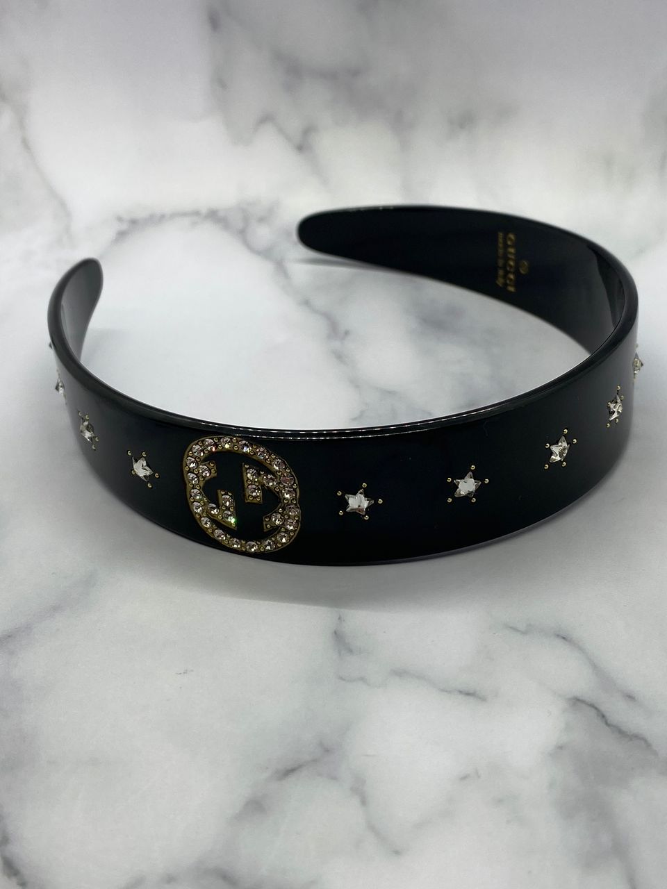 GUCCI GG Black Plastic Rhinestone Head band - Pre owned