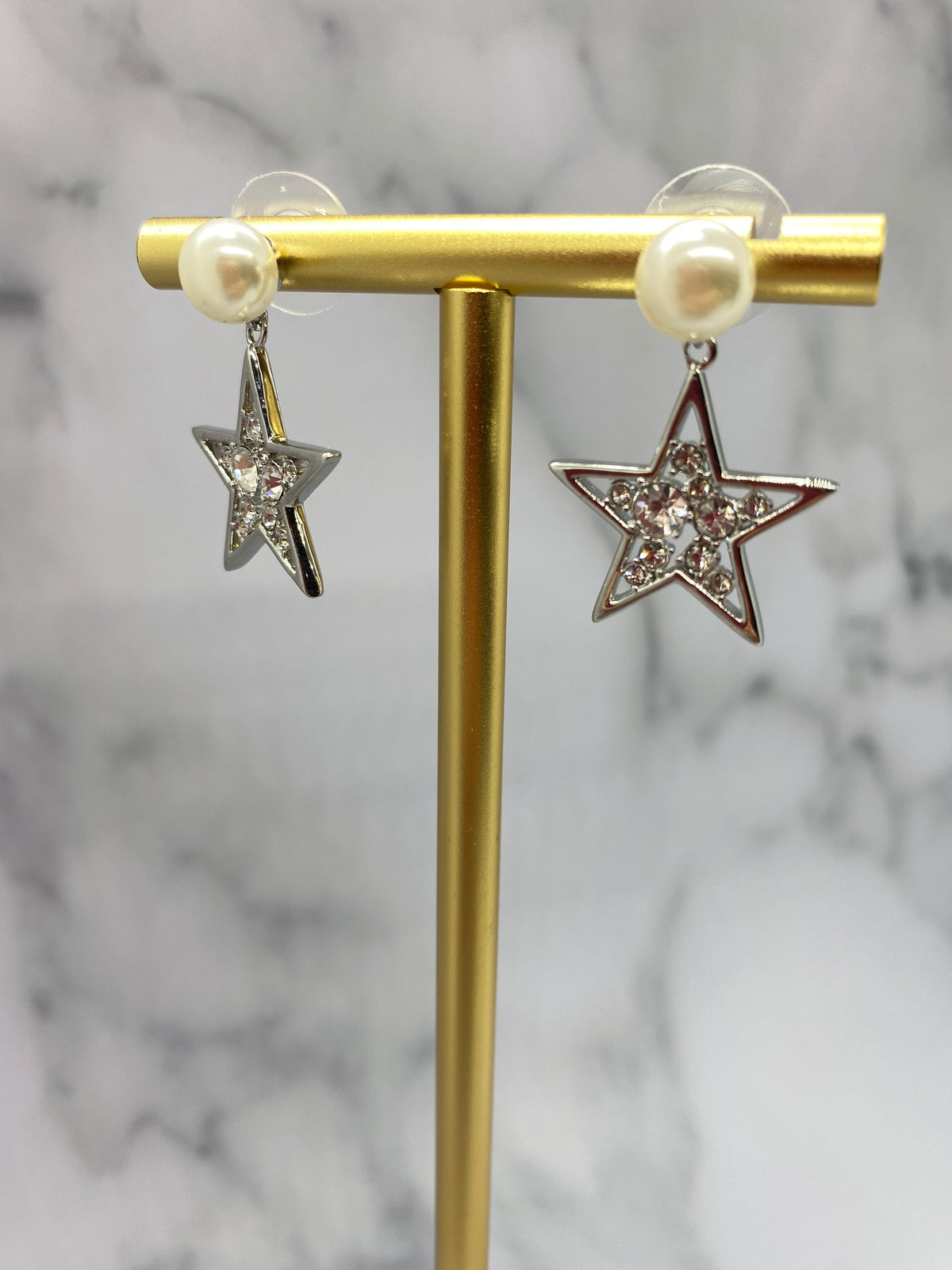 MIU MIU Star Rhinestone Pearl Pendant Runway Earrings - Pre owned
