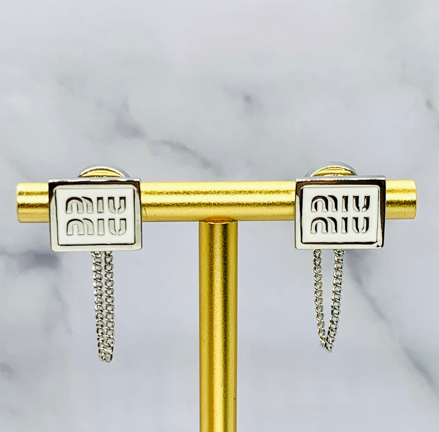 MIU MIU White Chain Earrings - pre owned