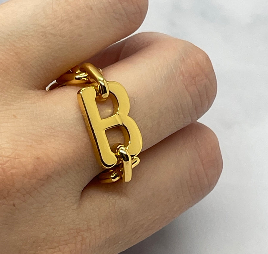 BALENCIAGA B Gold Tone Chain Ring size 7 - Pre owned