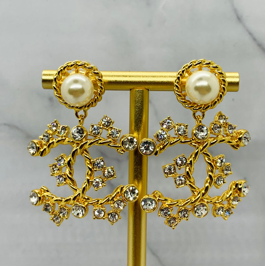 CHANEL CC Rhinestone Statement Earrings - Pre owned