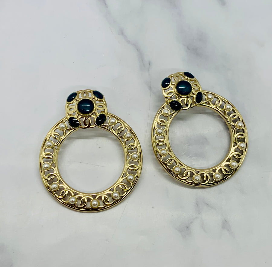 CHANEL CC 2019 Gold Rhinestone Hoop Earrings - USED