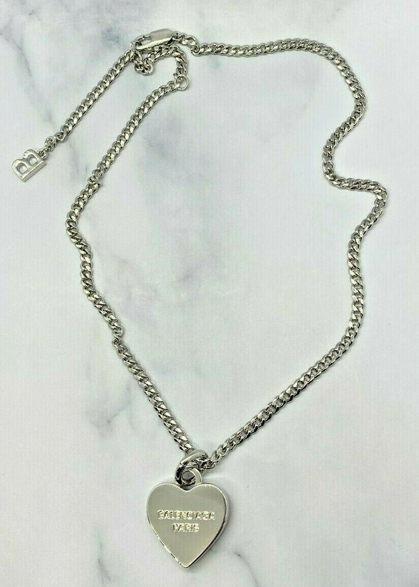 BALENCIAGA Paris Silver Tone Heart Necklace - Pre owned