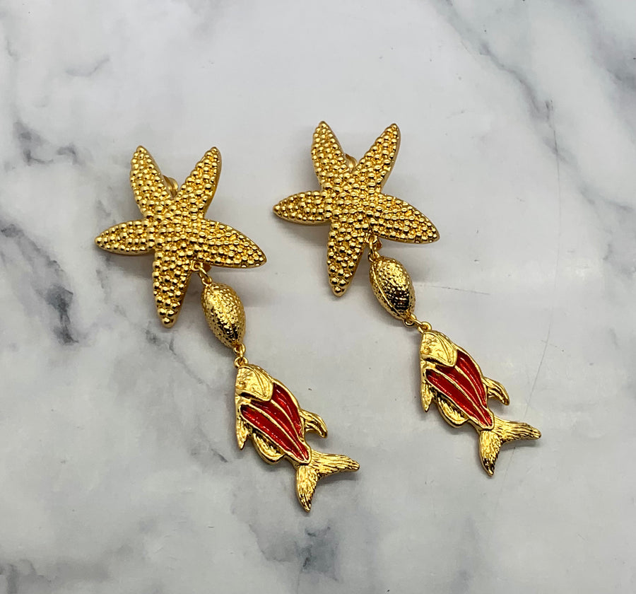 YSL YVES SAINT LAURENT Star Fish Pendant Earrings - Pre owned
