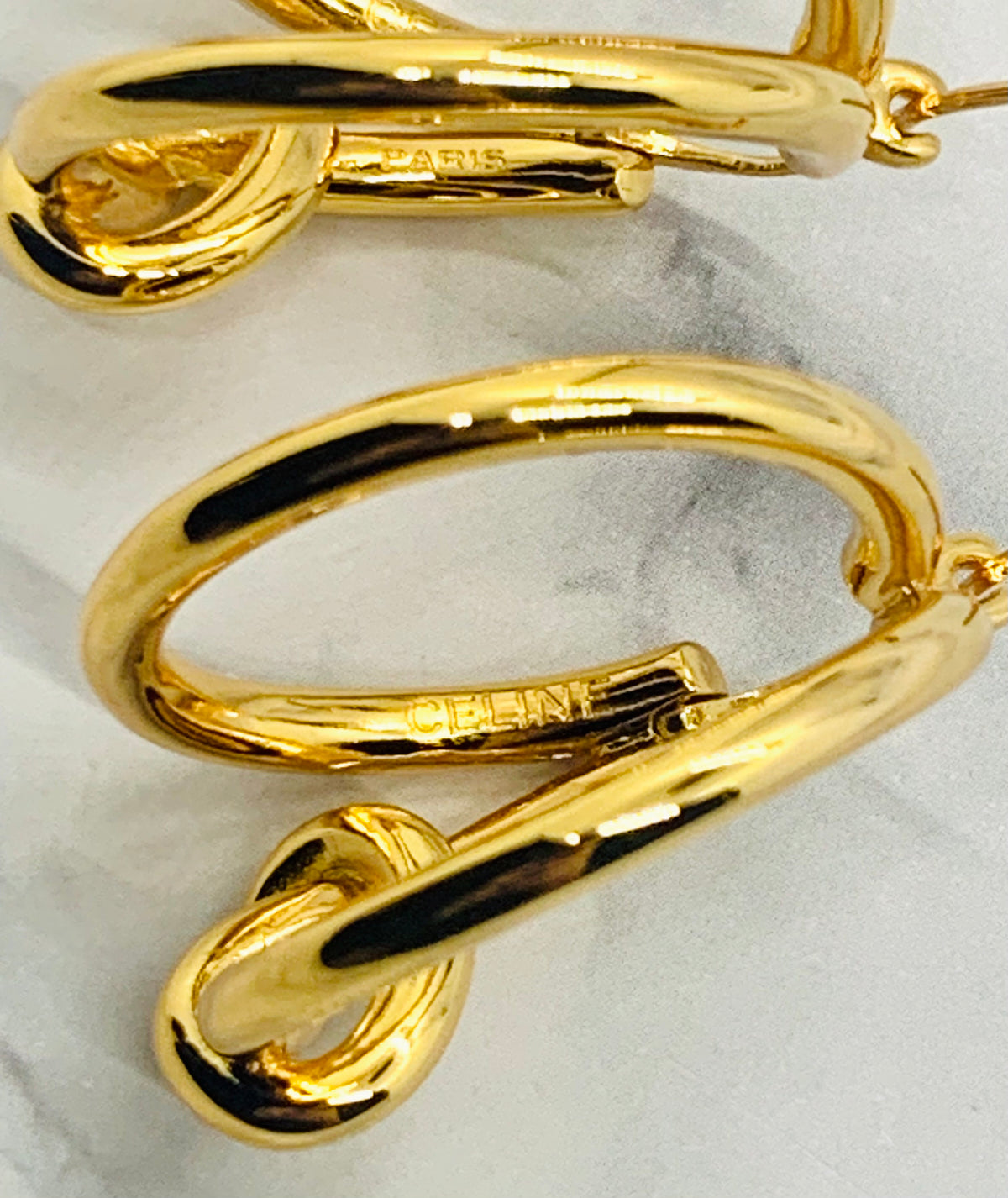 CELINE Double Hoop Knot Gold Tone Earrings - Preowned