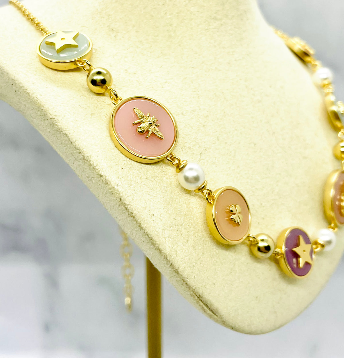 CHRISTIAN DIOR CD Pastel Monogram Necklace -Pre owned
