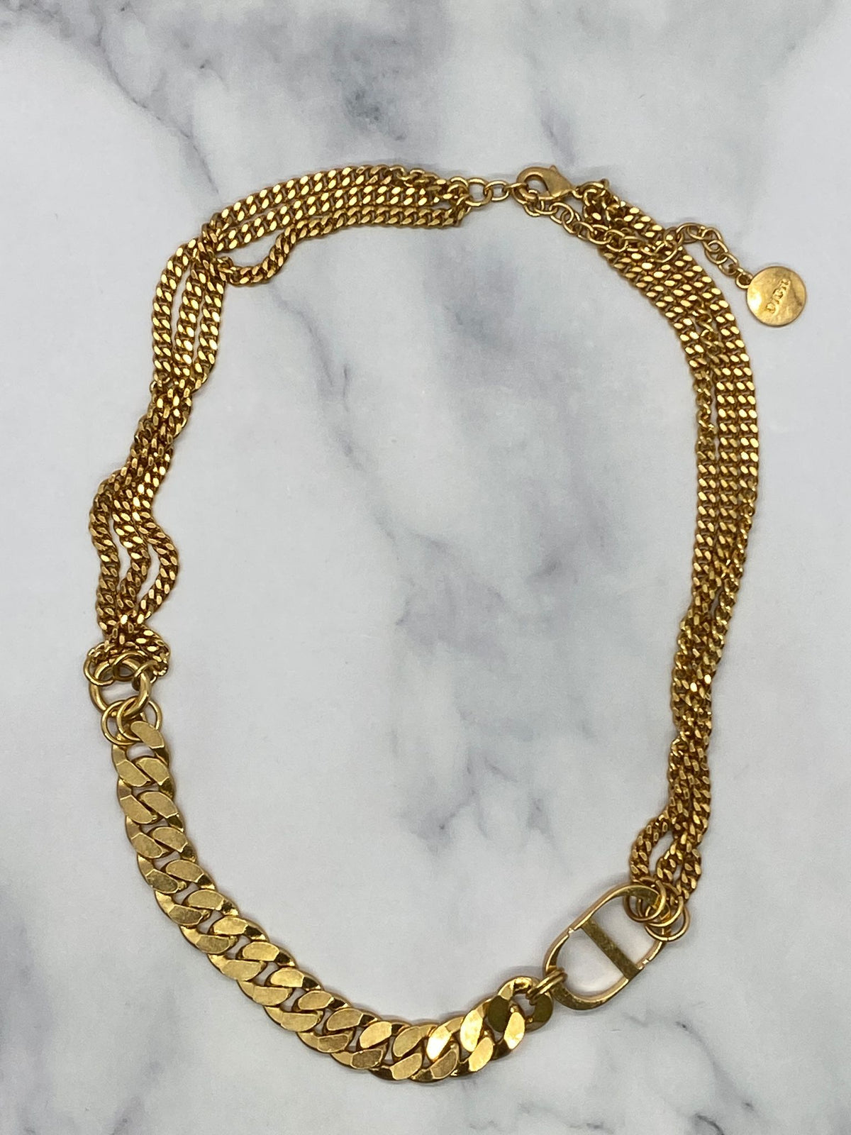 CHRISTIAN DIOR CD Brass Tone Multichain Necklace - Pre owned