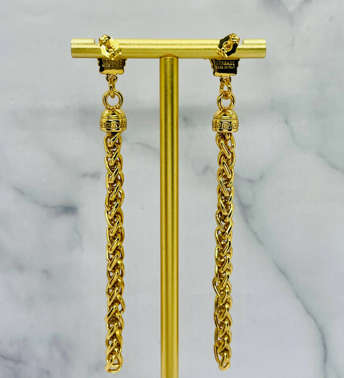 VERSACE Medusa Gold Tone Chain Pendant Earrings - Pre owned