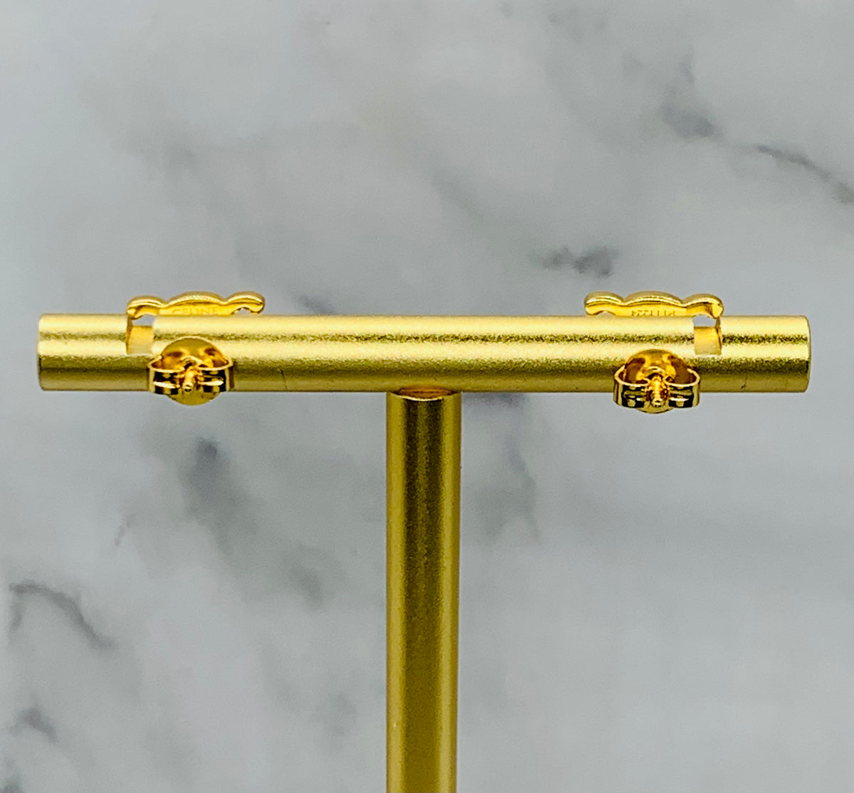 CELINE Monogram Gold Tone Earrings - Pre owned