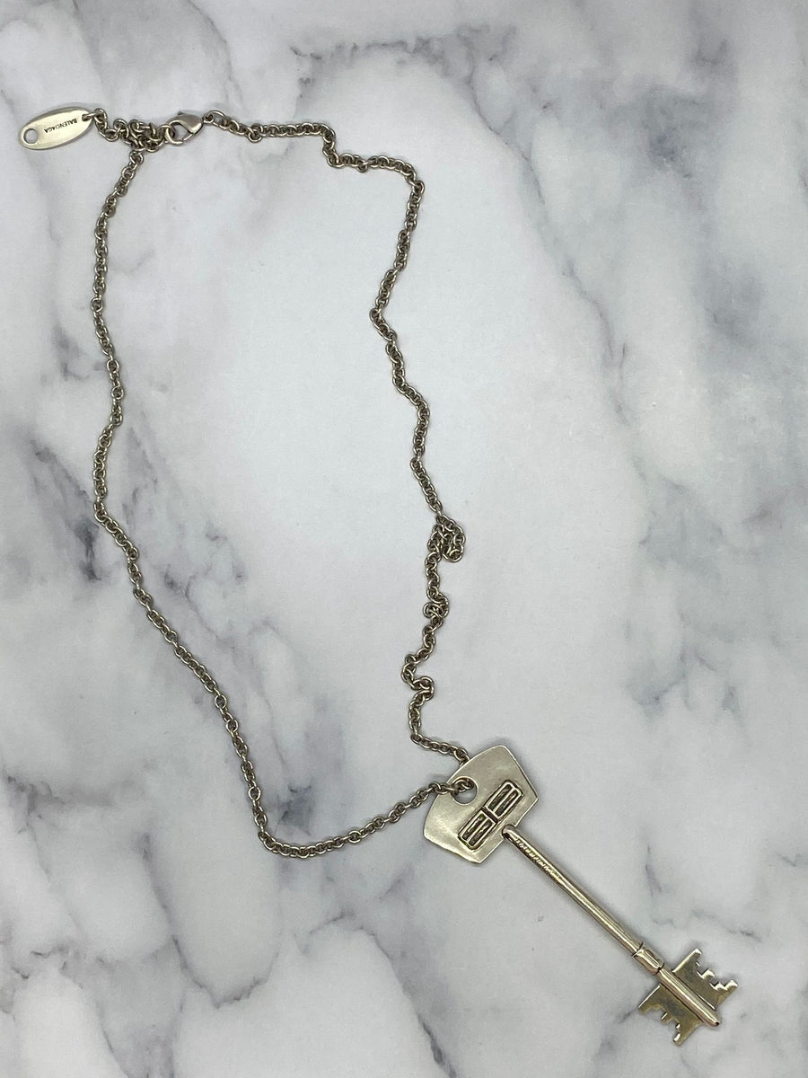 BALENCIAGA Silver Tone Key Pendant Necklace - Pre owned