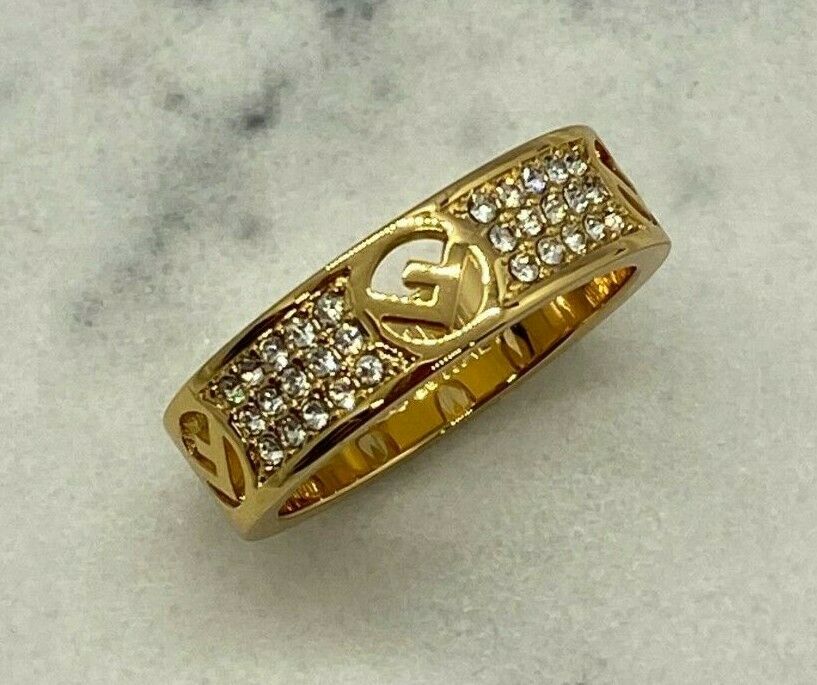 FENDI F Gold & Rhinestone Logo Ring Size 7 M - Pre owned
