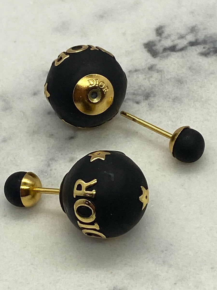 CHRISTIAN DIOR Black & Gold Tone Tribale Earrings - USED