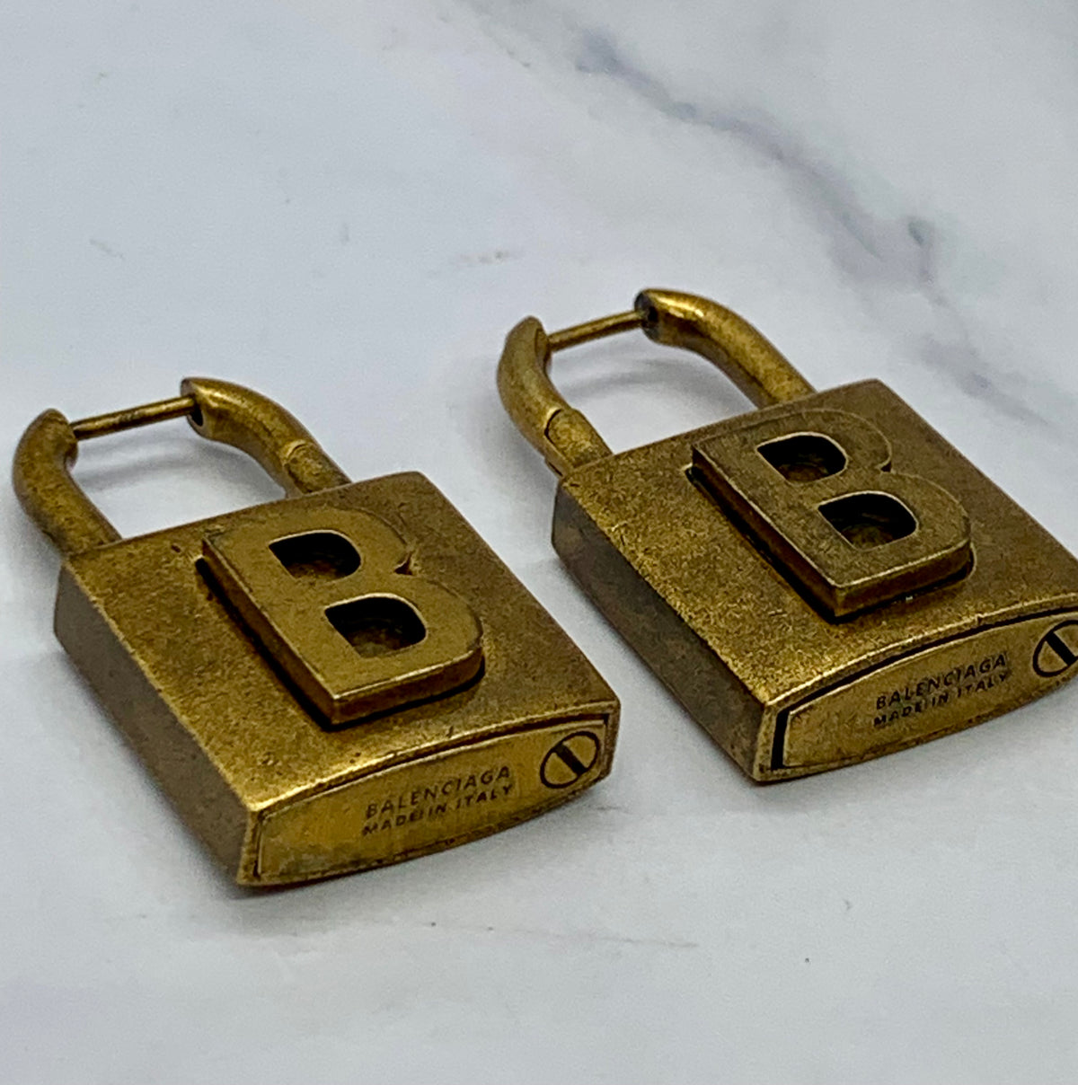BALENCIAGA BB Brass Lock Earrings - Pre owned