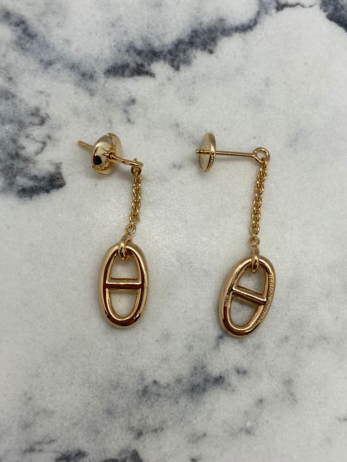 HERMES Rose Gold Tobe Pendant Earrings - Pre owned