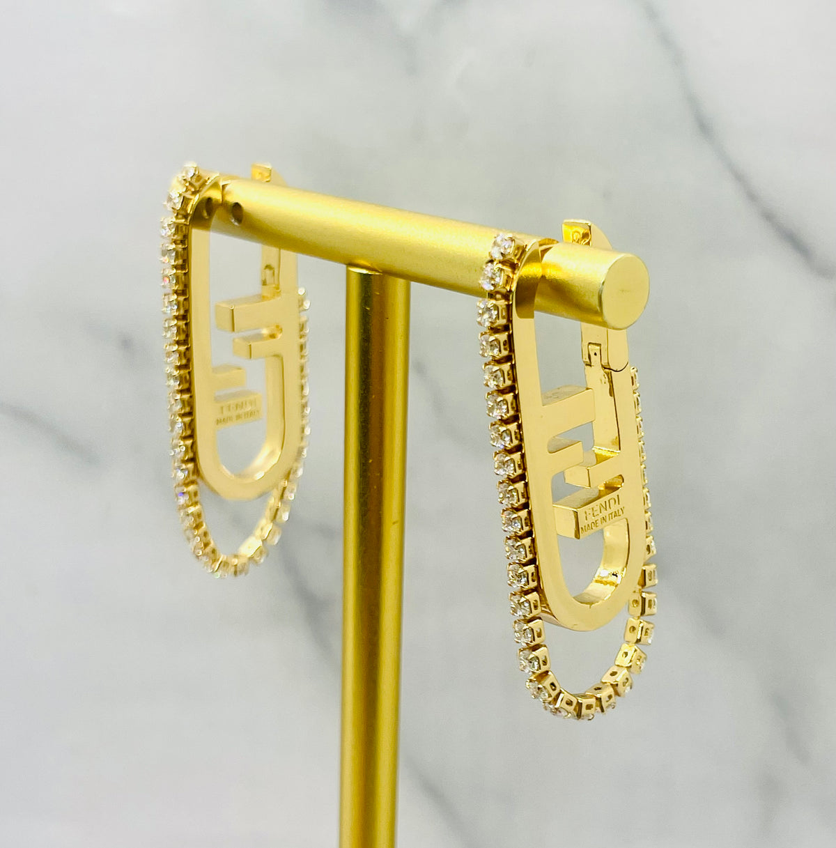 FENDI FF Rhinestone Monogram Earrings - Pre owned