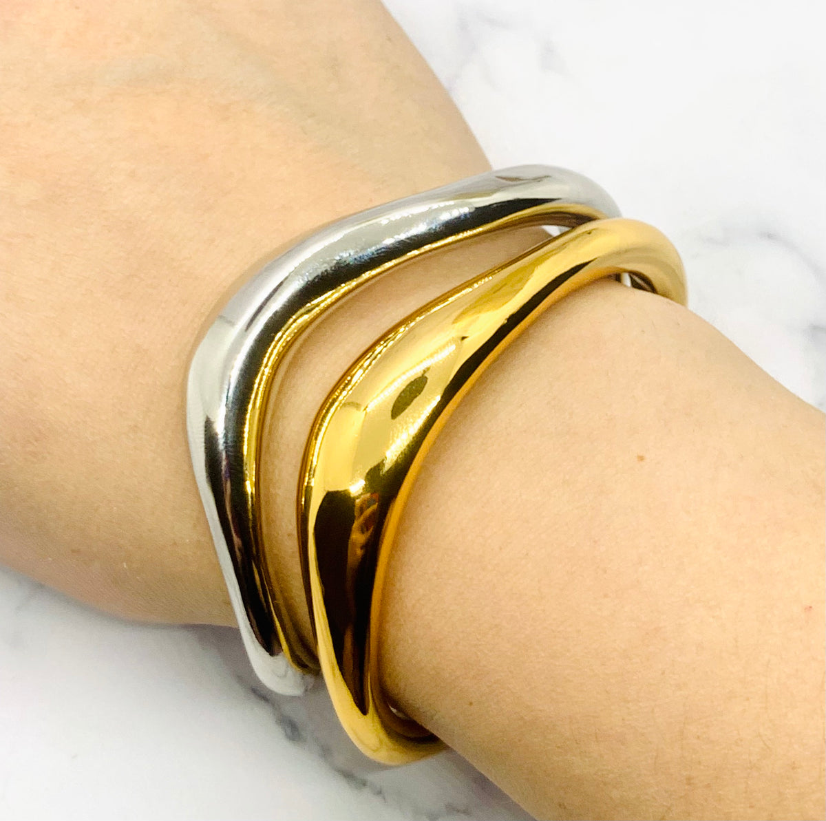 YSL YVES SAINT LAURENT Gold & Silver Cuff Bracelet Set - Pre owned