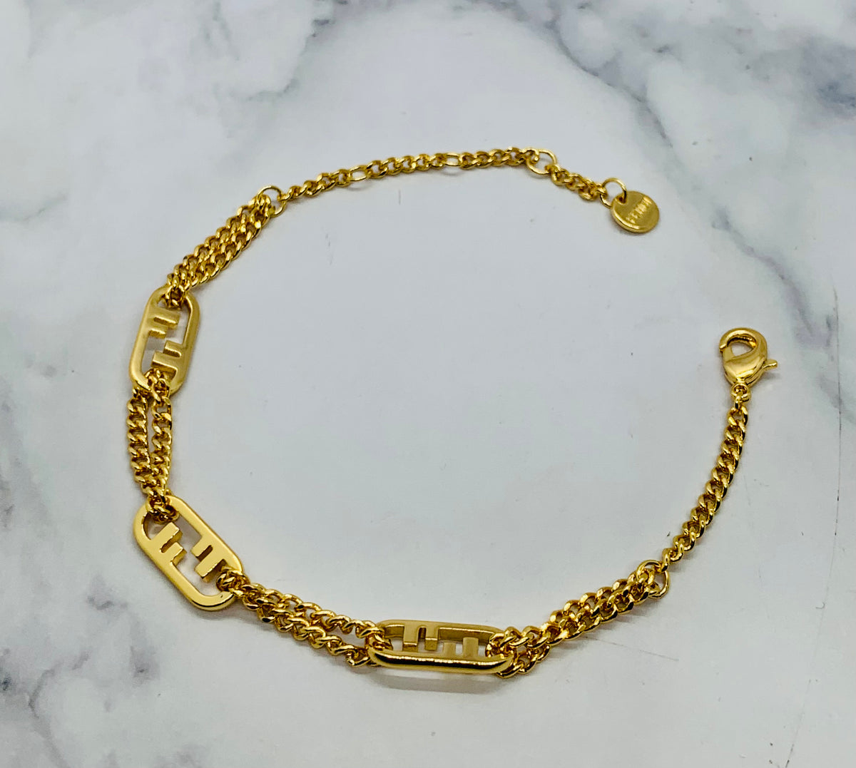 Auth FENDI FF Monogram Gold Tone Bracelet - Pre owned