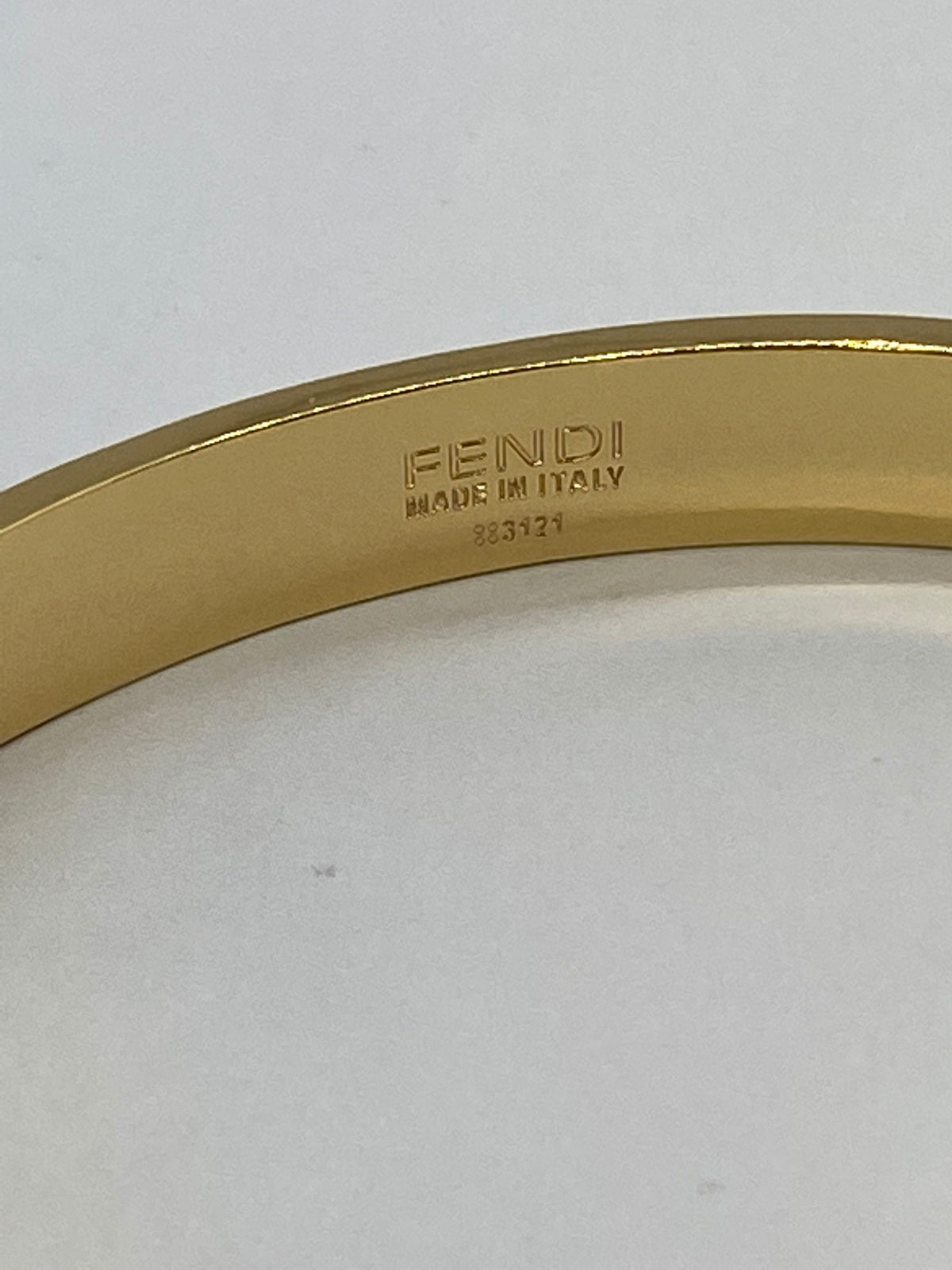 FENDI F Gold Tone Rhinestone Bangle Cuff Bracelet - Pre owned