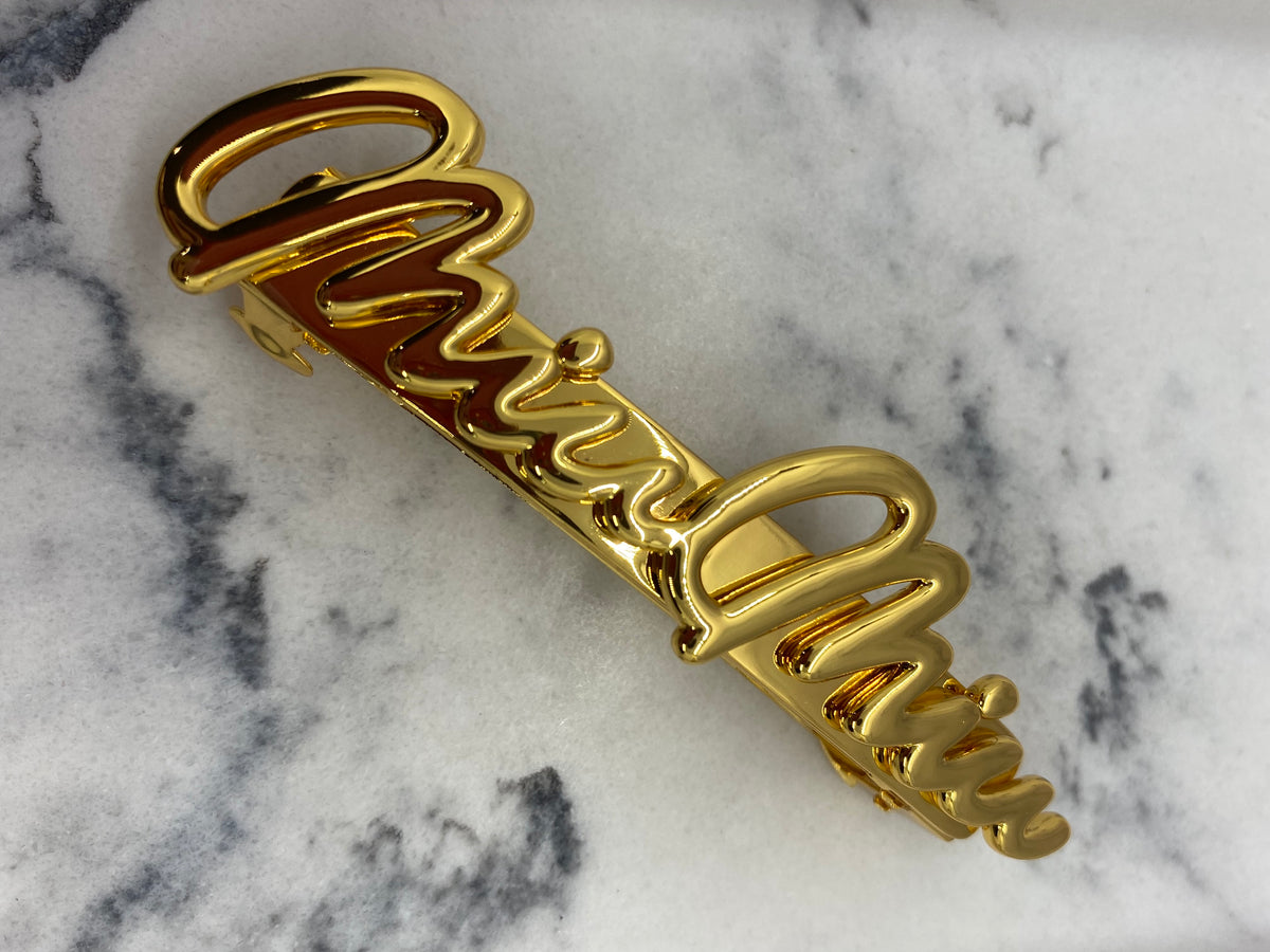 MIU MIU Gold Tone Script Hair Clip Barrette Set - Pre owned