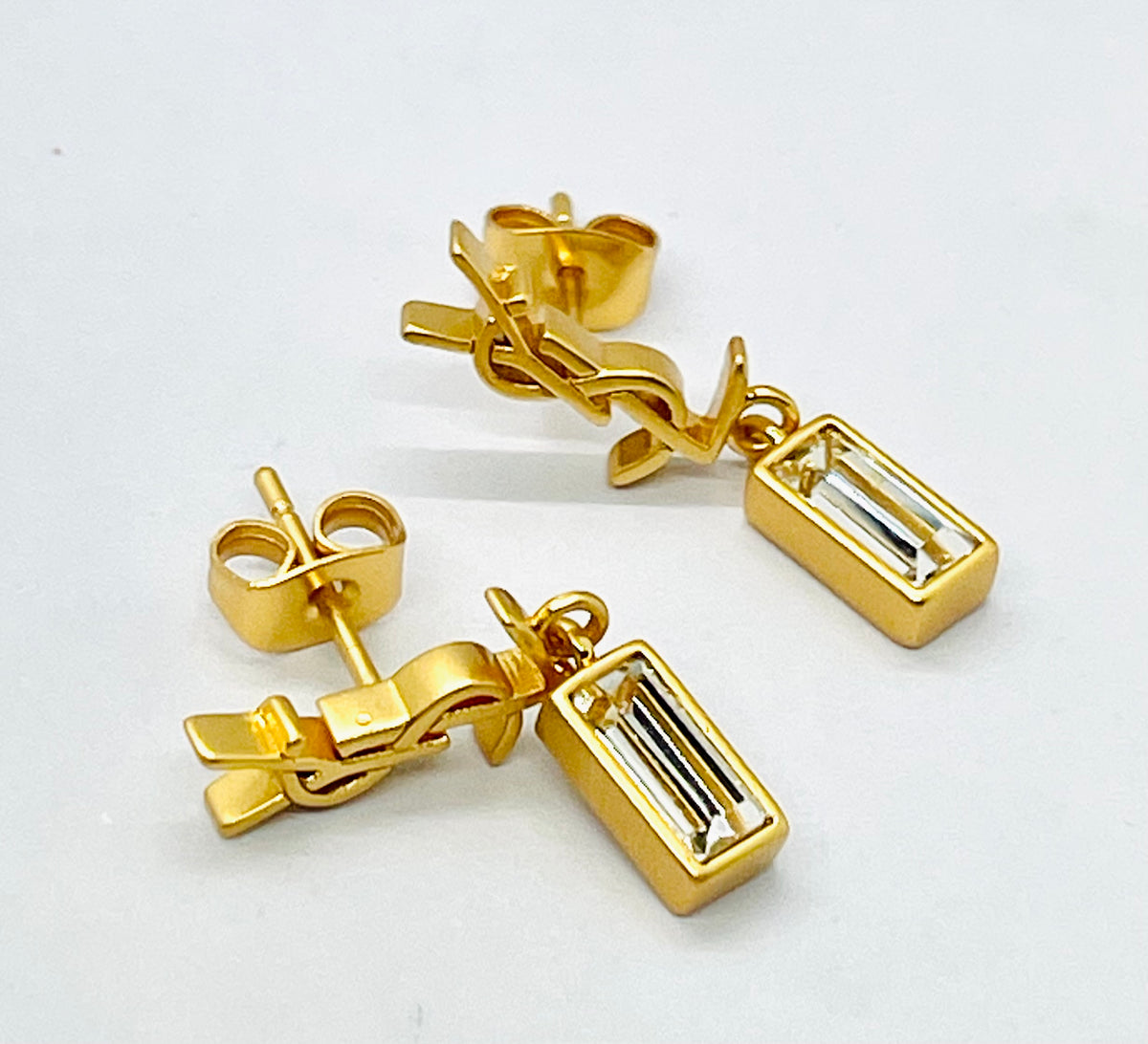 YSL YVES SAINT LAURENT Monogram Rhinestone Earrings - Pre owned
