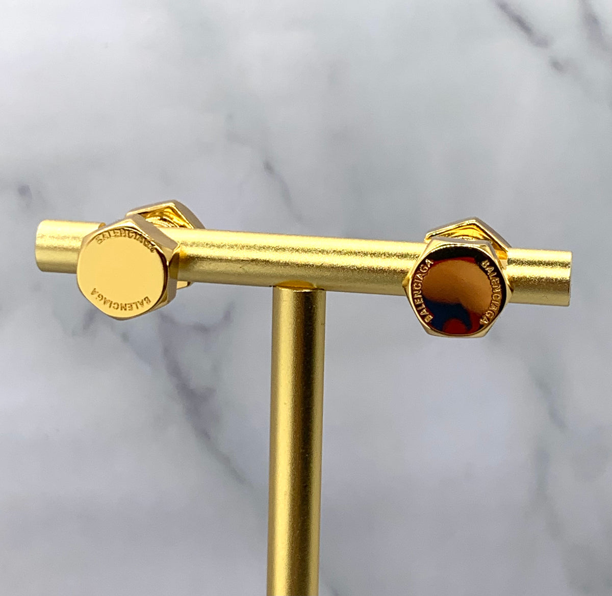 BALENCIAGA Gold Tone Bolt Screw Earrings - Pre owned
