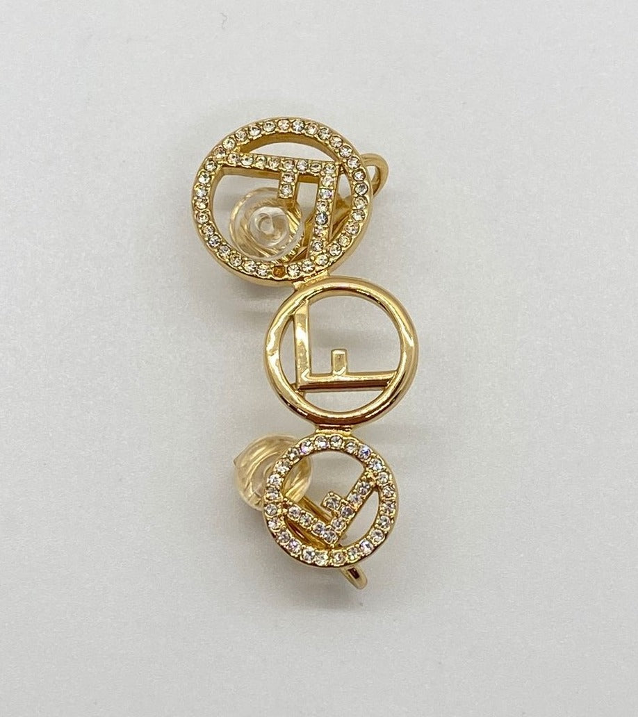 FENDI FF Gold Tone Rhinestone Single Climber Earring - Pre owned