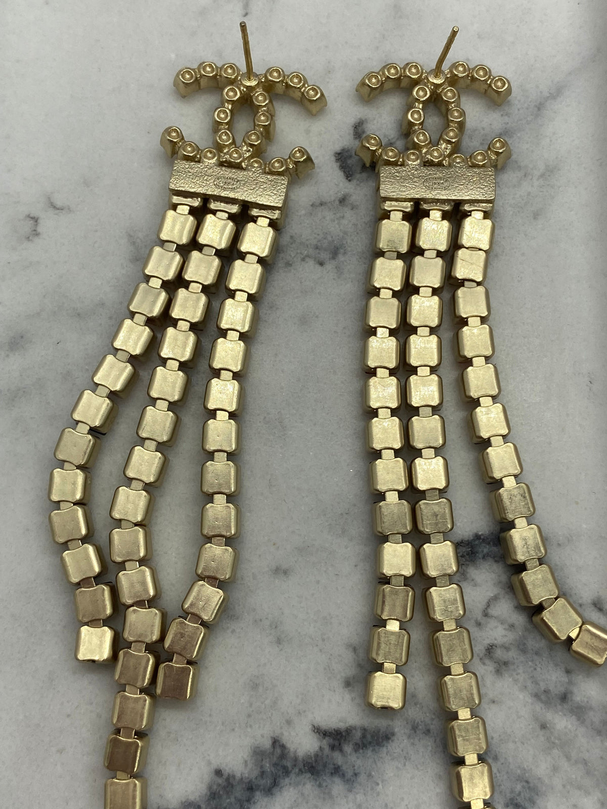 CHANEL CC Rhinestone Colorful Fringe Earrings - Pre owned