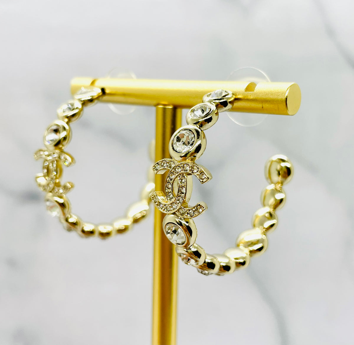 CHANEL CC Rhinestone Hoop Earrings - Pre owned